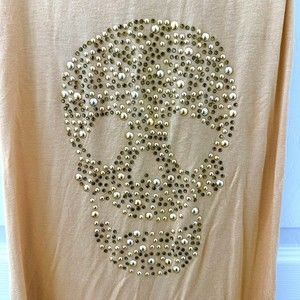 Women’s Rhinestone Sparkly Skull Skeleton Lace Racerback Tank Top Gold Small